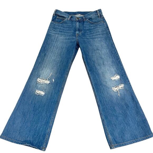Levi's Denim - Levis Womens Wide Leg Ankle Jeans Size 27 Distressed Medium Wash 100% Cotton